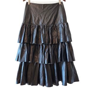 Dominic Bellissimo Black Soft Leather Tiered Ruffle Midi Skirt Boho Chic Black 8